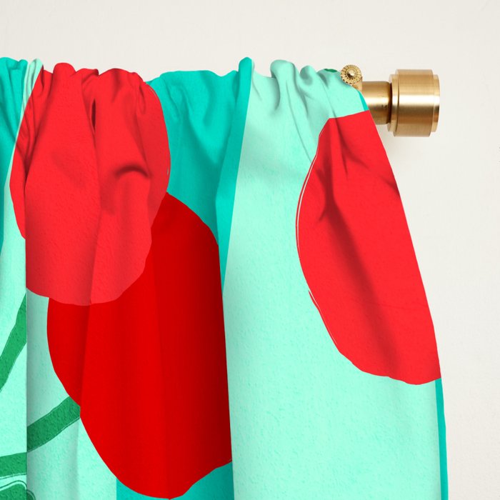 Cherry fruit market poster on aqua and turquoise stripes Window Curtain Gallery Image 2
