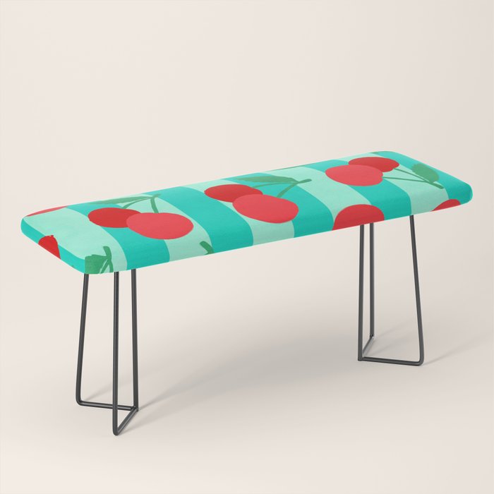 Cherry fruit market poster on aqua and turquoise stripes Bench Gallery Image 1
