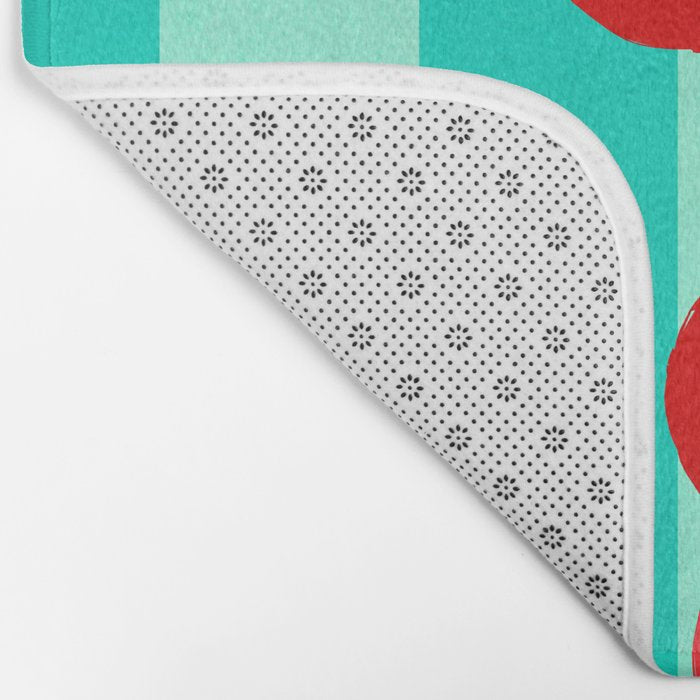 Cherry fruit market poster on aqua and turquoise stripes Bath Mat Gallery Image 2
