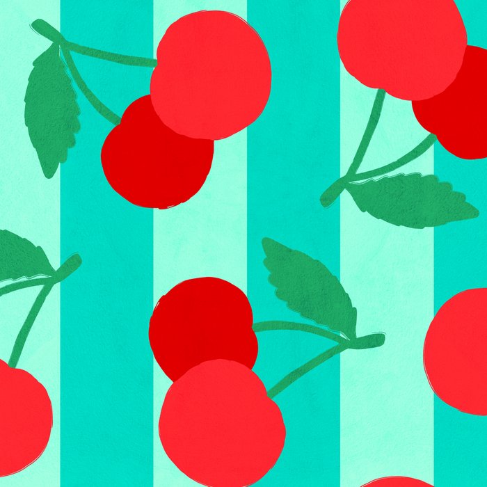 Cherry fruit market poster on aqua and turquoise stripes Coffee Mug Gallery Image 2