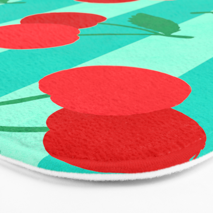 Cherry fruit market poster on aqua and turquoise stripes Bath Mat Gallery Image 3