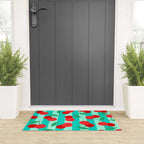 Cherry fruit market poster on aqua and turquoise stripes Welcome Mat Gallery Image 3