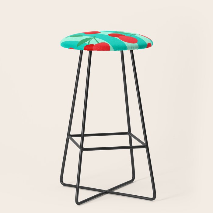 Cherry fruit market poster on aqua and turquoise stripes Stool Gallery Image 1