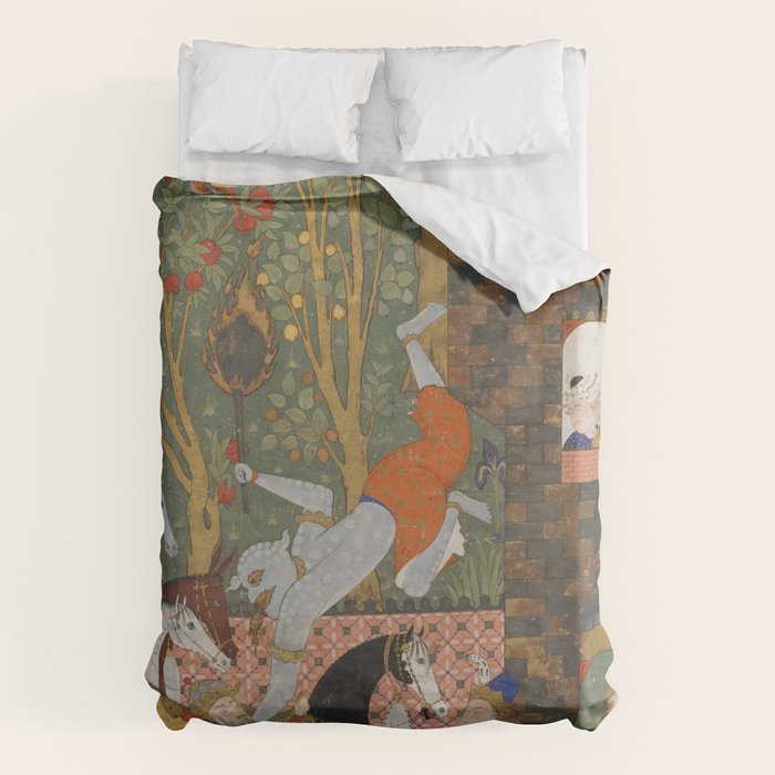 Falnama (Book of omens)The Angel of Death slays Shaddad Islamic Antique Art  Duvet Cover Gallery Image 6