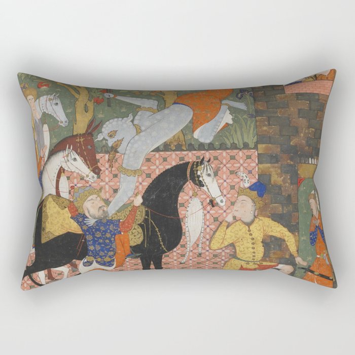 Falnama (Book of omens)The Angel of Death slays Shaddad Islamic Antique Art  Rectangular Pillow Gallery Image 1