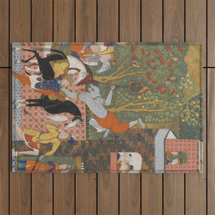 Falnama (Book of omens)The Angel of Death slays Shaddad Islamic Antique Art  Outdoor Rug Gallery Image 1