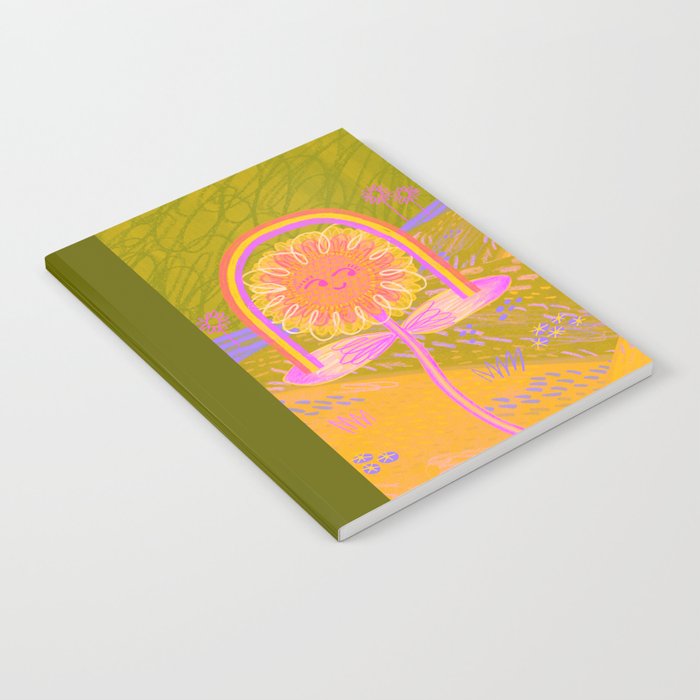 Retro Sunflower & Rainbow in Green & Pink Notebook Gallery Image 1