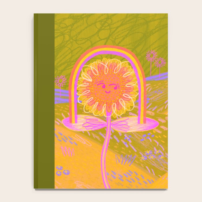 Retro Sunflower & Rainbow in Green & Pink Notebook Gallery Image 4