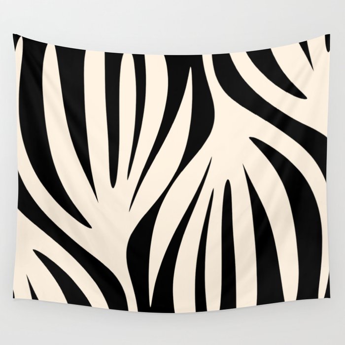 Maldives Minimalist Abstract Pattern in Black and Almond Cream Wall Tapestry Gallery Image 4