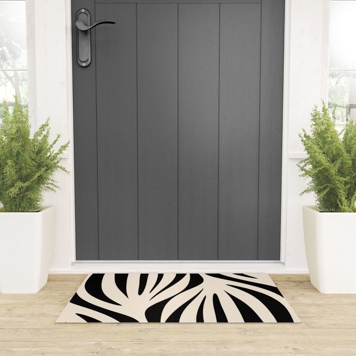 Maldives Minimalist Abstract Pattern in Black and Almond Cream Welcome Mat Gallery Image 3