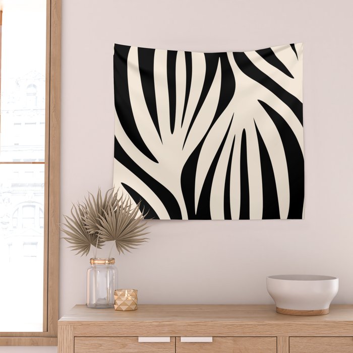 Maldives Minimalist Abstract Pattern in Black and Almond Cream Wall Tapestry Gallery Image 2