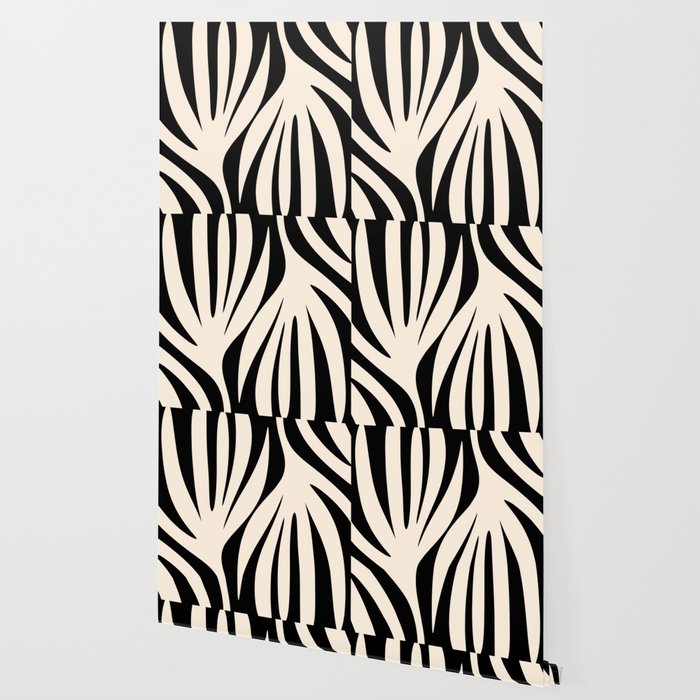 Maldives Minimalist Abstract Pattern in Black and Almond Cream Wallpaper Gallery Image 2