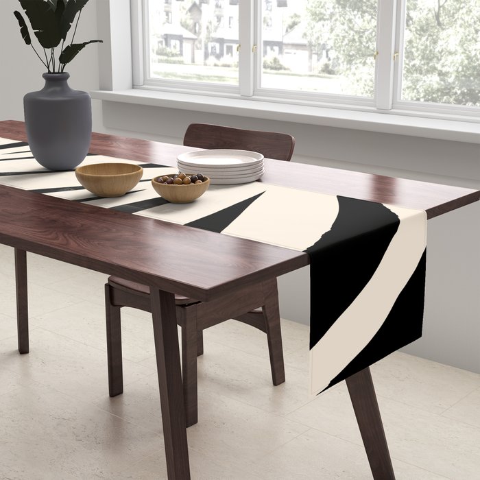 Maldives Minimalist Abstract Pattern in Black and Almond Cream Table Runner Gallery Image 2