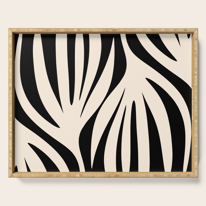 Maldives Minimalist Abstract Pattern in Black and Almond Cream Serving Tray Gallery Image 1