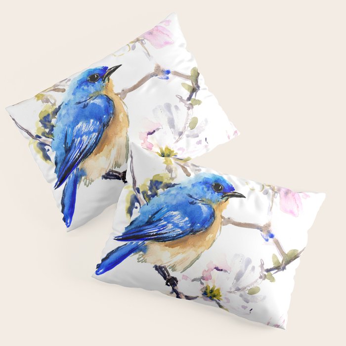 Bluebird and Dogwood, bird and flowers spring colors spring bird songbird design Pillow Sham Gallery Image 1