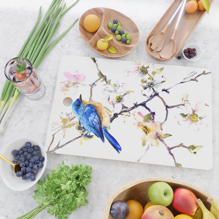 Bluebird and Dogwood, bird and flowers spring colors spring bird songbird design Cutting Board Gallery Image 2