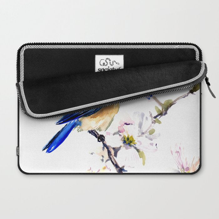Bluebird and Dogwood, bird and flowers spring colors spring bird songbird design Laptop Sleeve Gallery Image 2