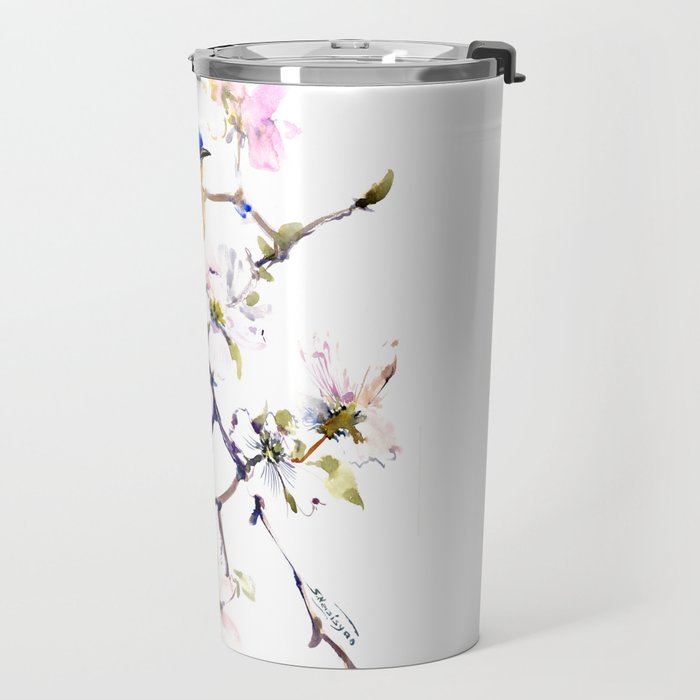 Bluebird and Dogwood, bird and flowers spring colors spring bird songbird design Travel Mug Gallery Image 2