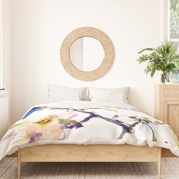 Bluebird and Dogwood, bird and flowers spring colors spring bird songbird design Duvet Cover Gallery Image 3