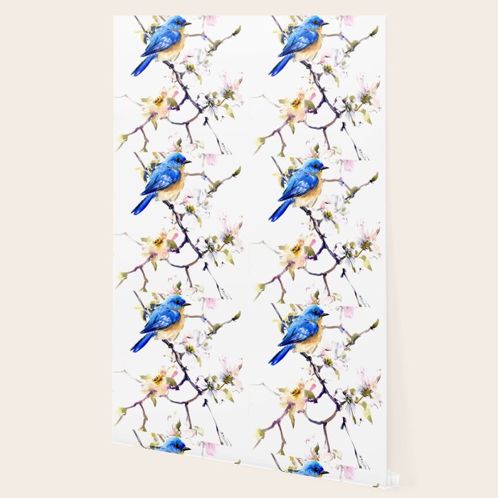 Bluebird and Dogwood, bird and flowers spring colors spring bird songbird design Wallpaper Gallery Image 2