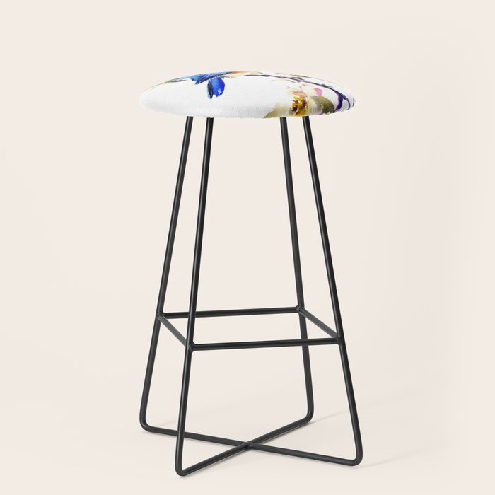 Bluebird and Dogwood, bird and flowers spring colors spring bird songbird design Stool Gallery Image 1