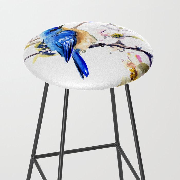 Bluebird and Dogwood, bird and flowers spring colors spring bird songbird design Stool Gallery Image 2