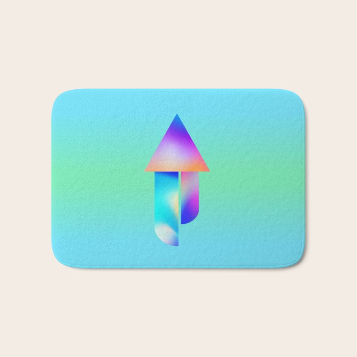 Space Ship Vibrant Blue-Green Colors Minimalist Modern Abstract Illustration  Bath Mat Gallery Image 1