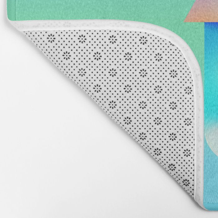 Space Ship Vibrant Blue-Green Colors Minimalist Modern Abstract Illustration  Bath Mat Gallery Image 2