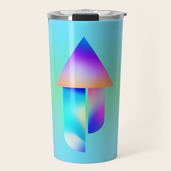 Space Ship Vibrant Blue-Green Colors Minimalist Modern Abstract Illustration  Travel Mug Gallery Image 1