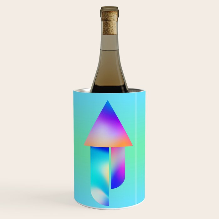 Space Ship Vibrant Blue-Green Colors Minimalist Modern Abstract Illustration  Wine Chiller Gallery Image 1