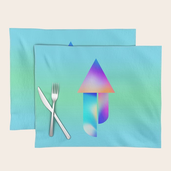 Space Ship Vibrant Blue-Green Colors Minimalist Modern Abstract Illustration  Placemat Gallery Image 1