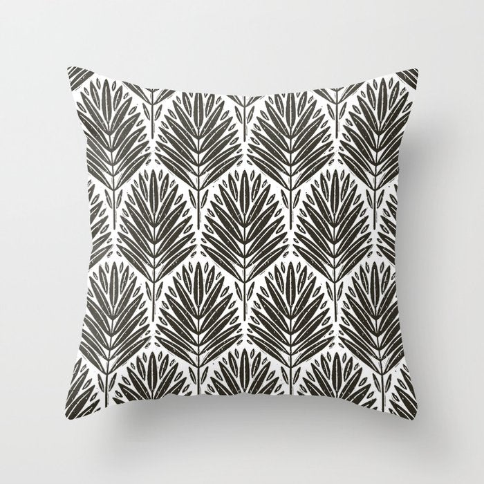 Stamped Palm Fronds Charcoal Throw Pillow Gallery Image 1