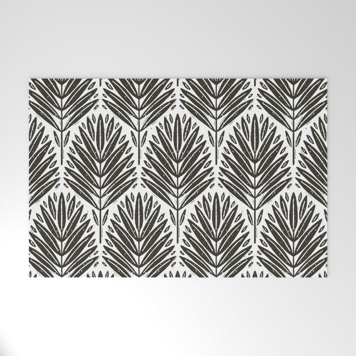 Stamped Palm Fronds Charcoal Welcome Mat Gallery Image 1