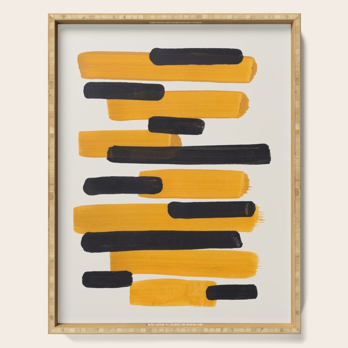 Mid Century Modern Abstract Painting Antique Yellow Black Bumble Bee Stripes Serving Tray Gallery Image 1
