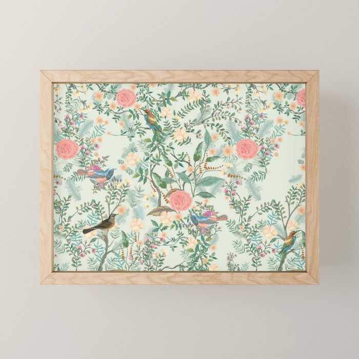 Chinoiserie Mint Green Pink Fresco Floral Garden Oriental Botanical  Mini Art Print Gallery Image 1