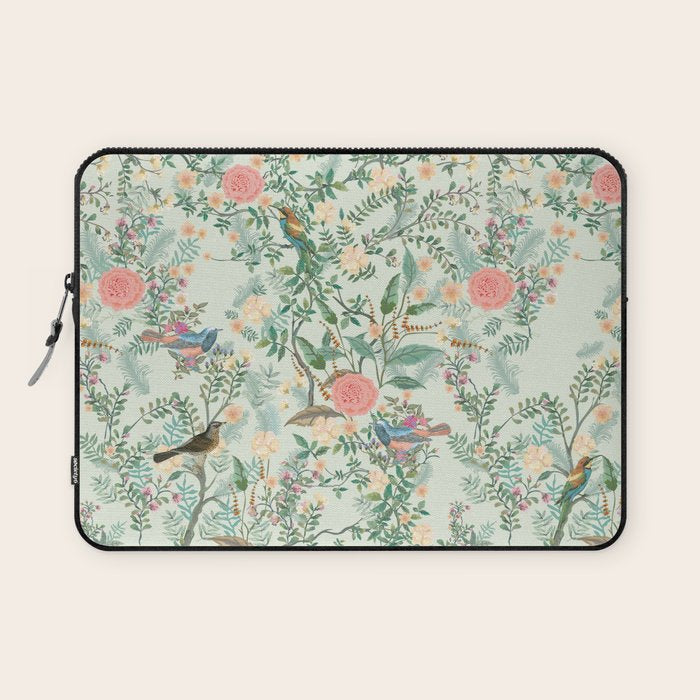 Chinoiserie Mint Green Pink Fresco Floral Garden Oriental Botanical  Laptop Sleeve Gallery Image 1