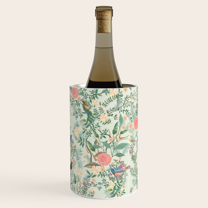 Chinoiserie Mint Green Pink Fresco Floral Garden Oriental Botanical  Wine Chiller Gallery Image 1