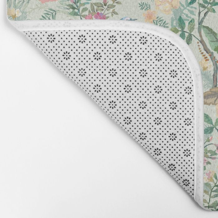 Chinoiserie Mint Green Pink Fresco Floral Garden Oriental Botanical  Bath Mat Gallery Image 2
