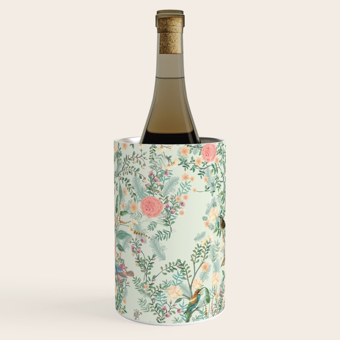 Chinoiserie Mint Green Pink Fresco Floral Garden Oriental Botanical  Wine Chiller Gallery Image 3