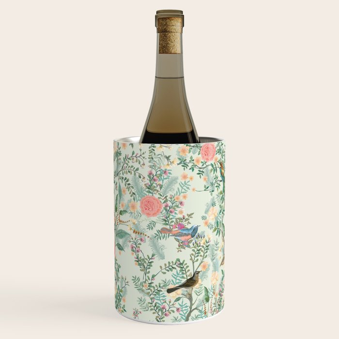 Chinoiserie Mint Green Pink Fresco Floral Garden Oriental Botanical  Wine Chiller Gallery Image 2