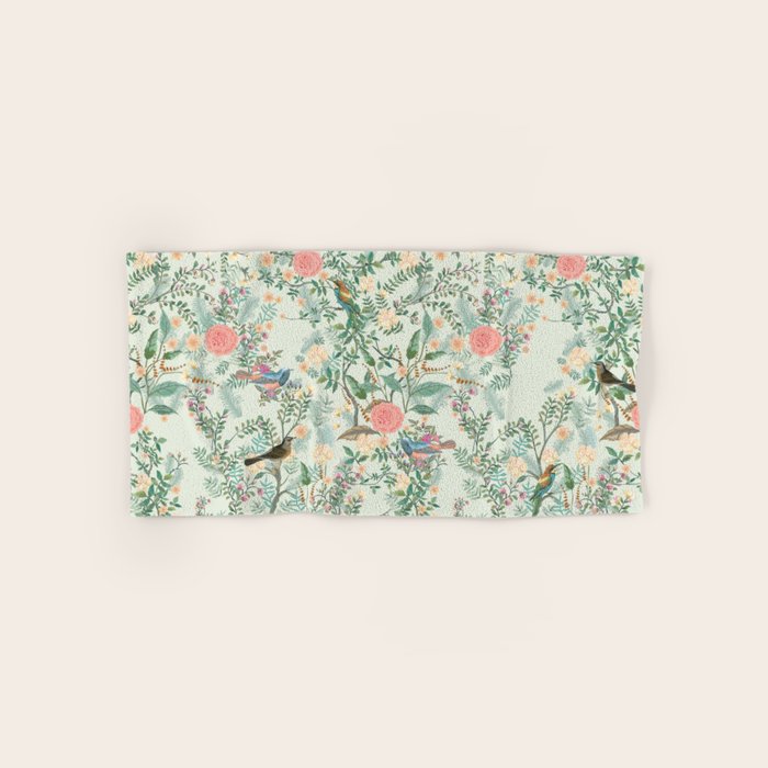 Chinoiserie Mint Green Pink Fresco Floral Garden Oriental Botanical  Bath Towel Gallery Image 1