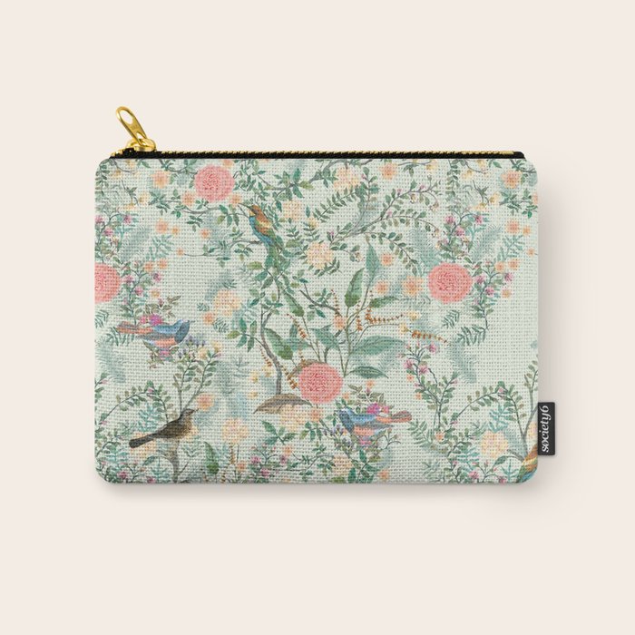 Chinoiserie Mint Green Pink Fresco Floral Garden Oriental Botanical  Carry All Pouch Gallery Image 1