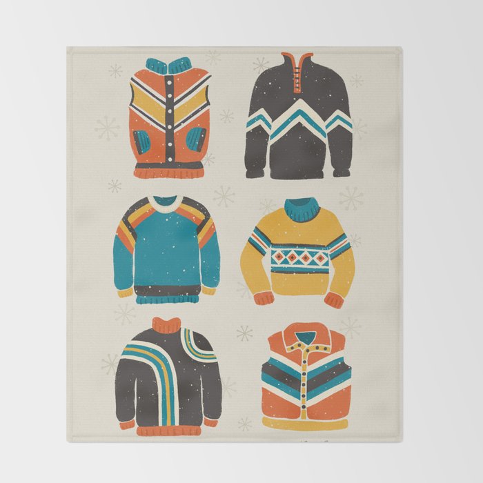 Vintage Skiwear Throw Blanket Gallery Image 2