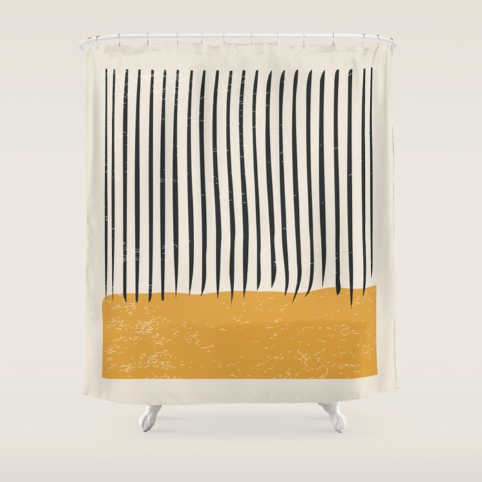 Mid Century Modern Minimalist Rothko Inspired Color Field With Lines Geometric Style Shower Curtain Gallery Image 1