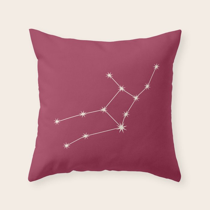 Virgo Zodiac Star Constellation Line Art Pink Throw Pillow Gallery Image 6