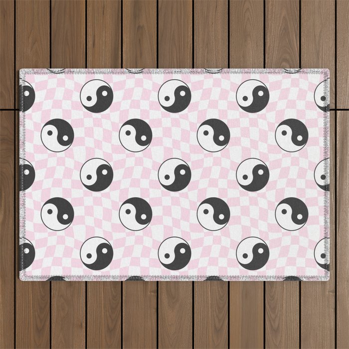 Yin yang checkered pattern Outdoor Rug Gallery Image 1