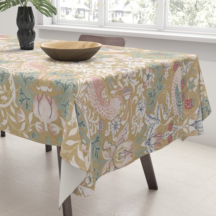 William Morris Strawberry Thief Gold Vintage Pattern Tablecloth Gallery Image 3