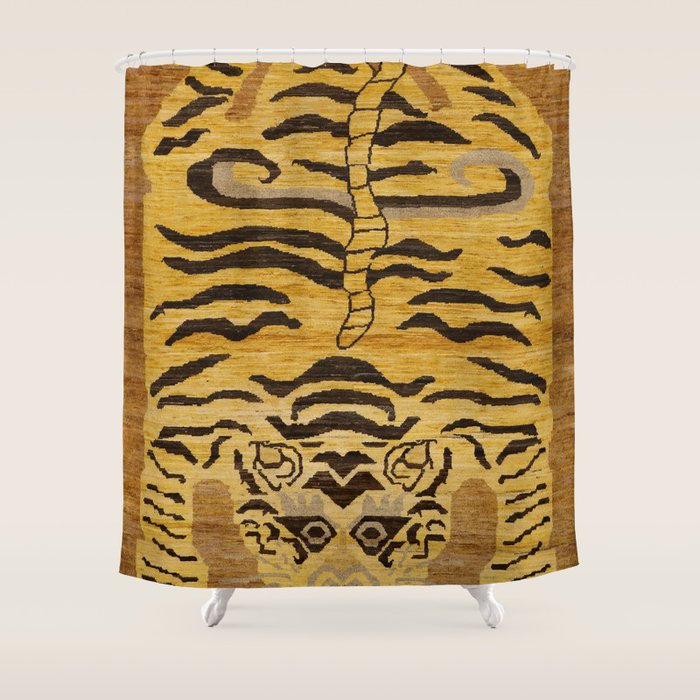 Tiger Rug I 19th Century Authentic Colorful Wild Animal Zoo Vintage Patterns Shower Curtain Gallery Image 1
