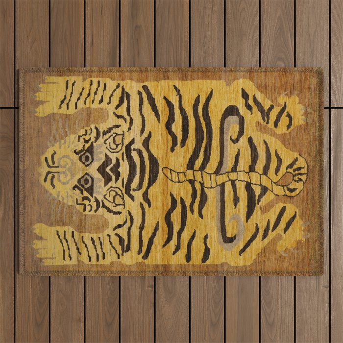Tiger Rug I 19th Century Authentic Colorful Wild Animal Zoo Vintage Patterns Outdoor Rug Gallery Image 1