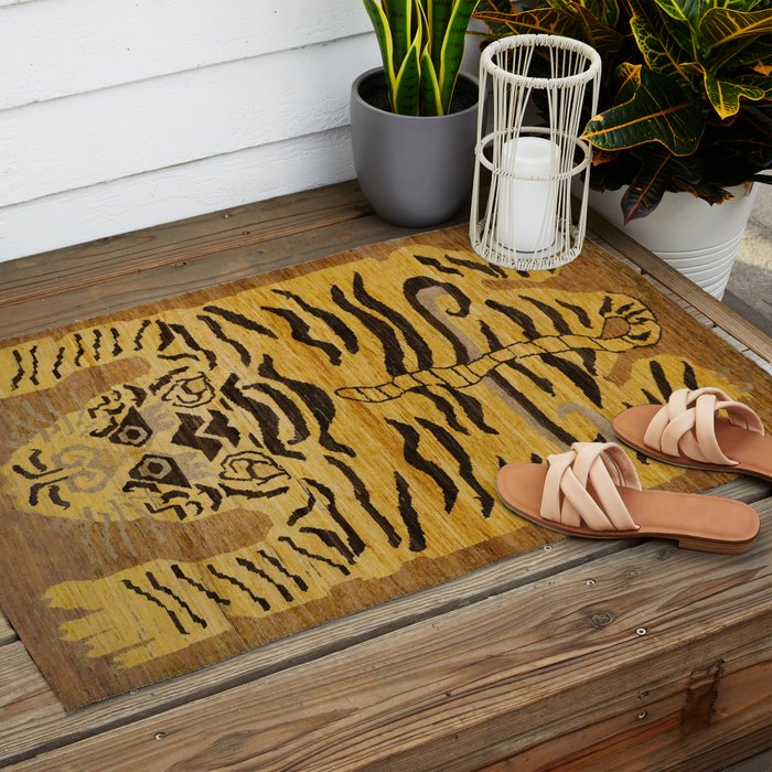 Tiger Rug I 19th Century Authentic Colorful Wild Animal Zoo Vintage Patterns Outdoor Rug Gallery Image 2